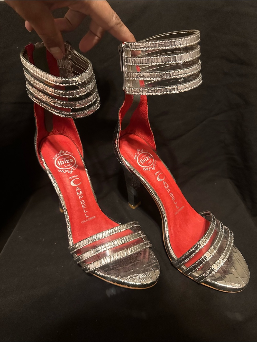 Jeffrey Campbell Silver Metallic Strappy Ankle-Heel Sandals
